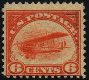 Image or picture of the first airmail stamp series, C1, Curtis Jenny, nice engraved design
