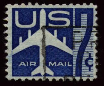 Image of Airmail stamp, with a silhouette of a jet aircraft, C51