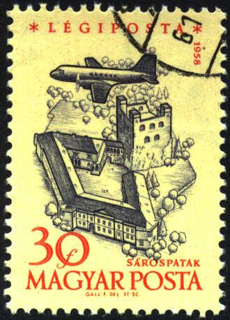 Image of 2 engine plane over Szeged Airmail stamp, C192