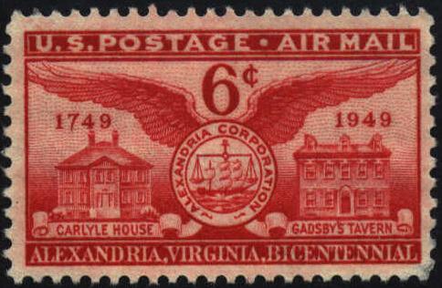 Image of Airmail stamp, C40 commemoorating the bicentennial of ALEXANDRIA, VA, 1949