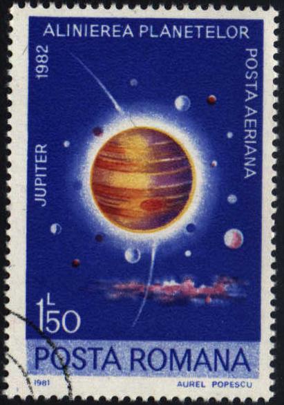 Image of Romania airmail stamp showing the planet Jupiter, C235