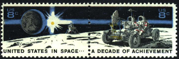 Image of the Apollo 15/Decade of Achievement commemorative stamps, Scott Cat. Nos. 1434 and 1435