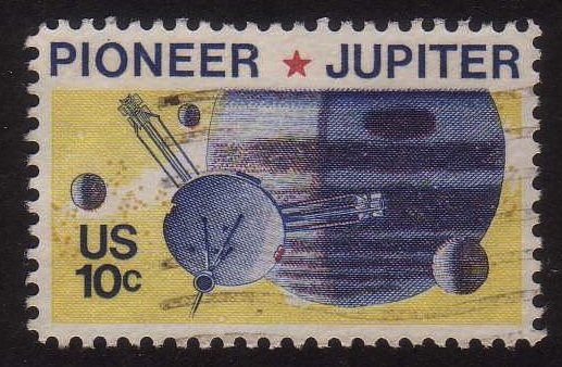 Image of the Pioneer to Jupiter commemorative stamp, Scott Cat. No. 1556