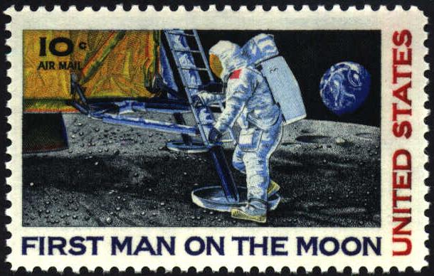 Image of the Apollo 11 commemorative iairmail stamp, Scott Cat. No. C-76